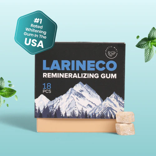 Larineco Remineralizing Gum 18 pcs – box with mint leaves