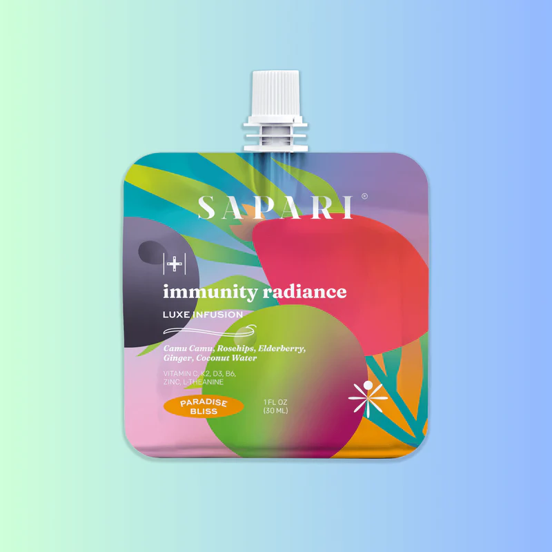 Bright iced drink by laptop—Sapari Energy + Focus vibe