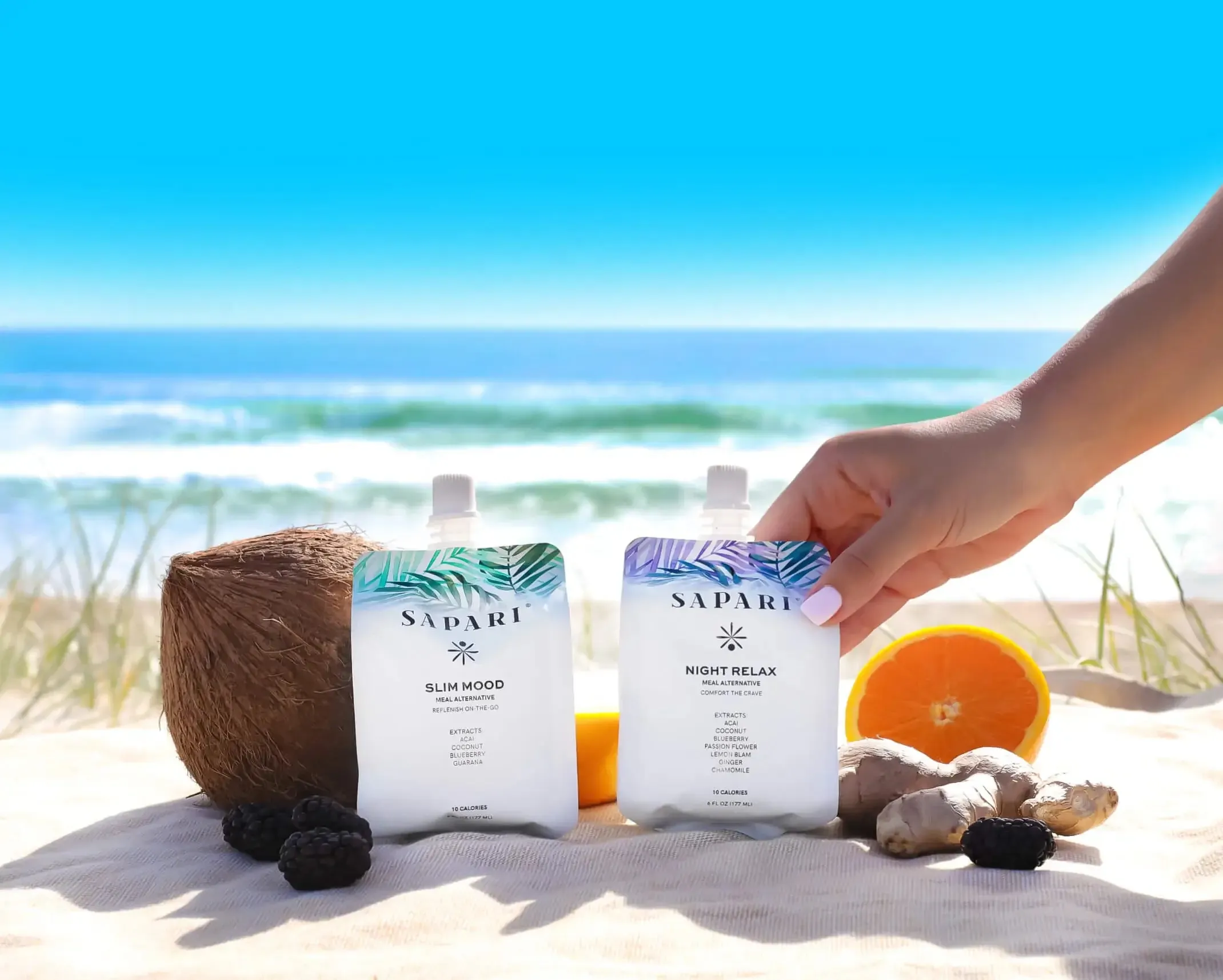 Refreshing functional drink with citrus and herbs on a bright table