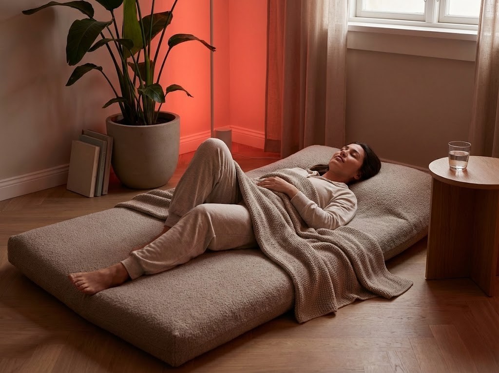 Mat-style red light wellness routine