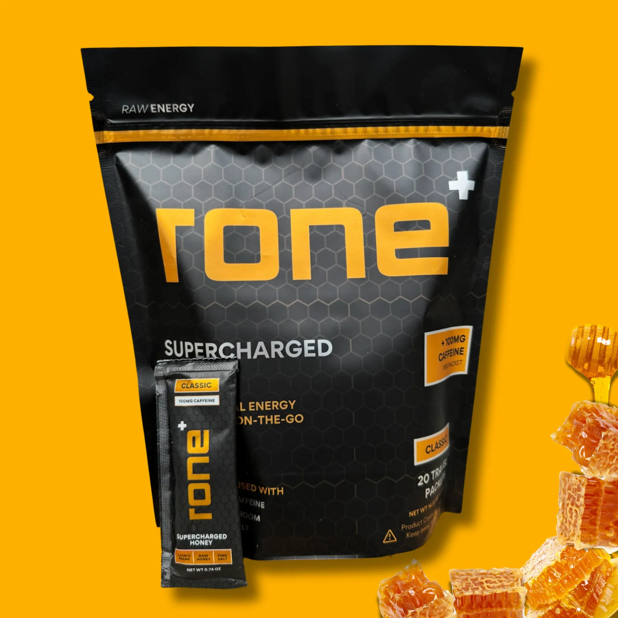 RONE SuperCharged Honey product pouch with raw honey energy packets