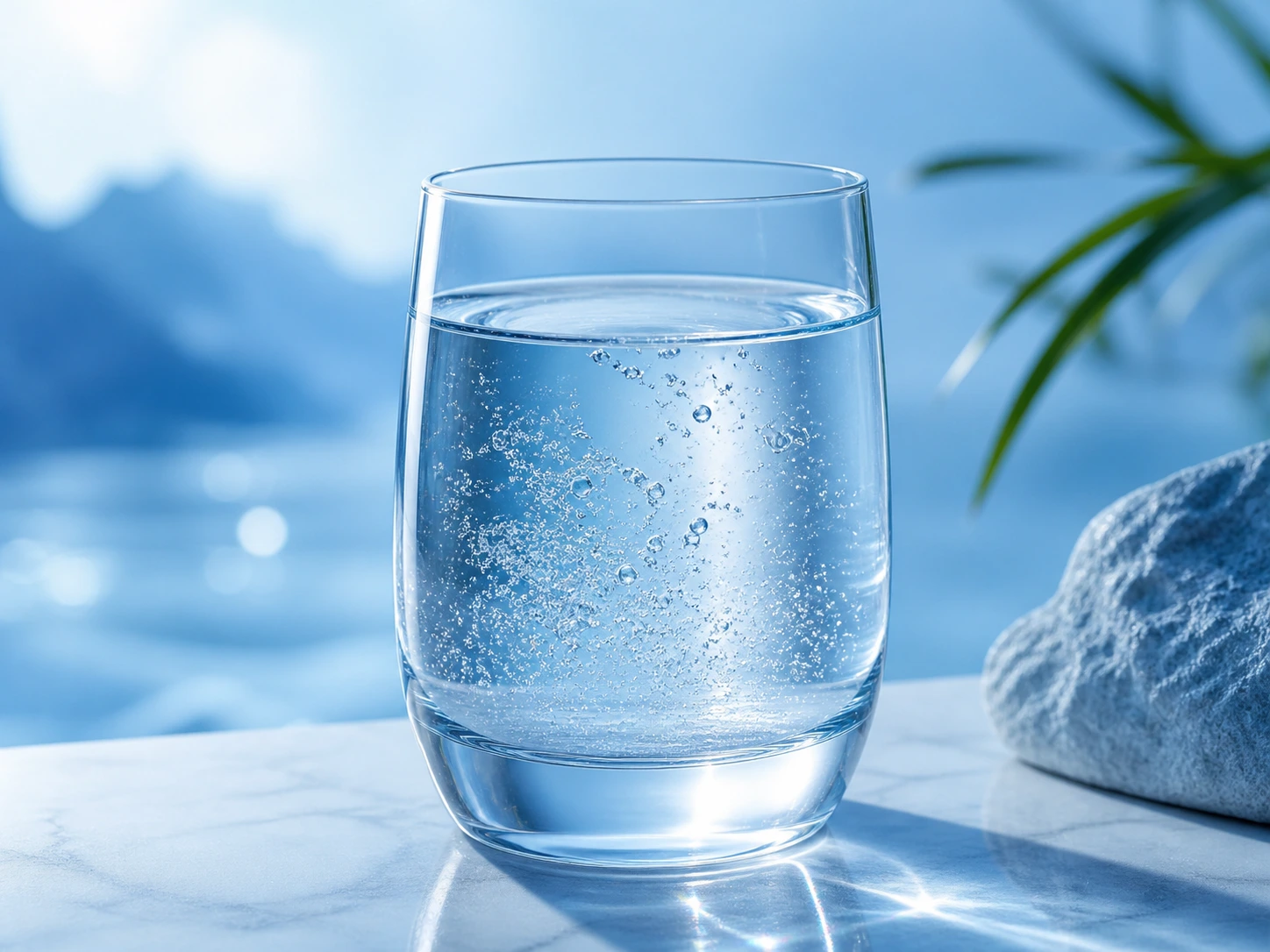 Clear glass tumbler with sparkling water