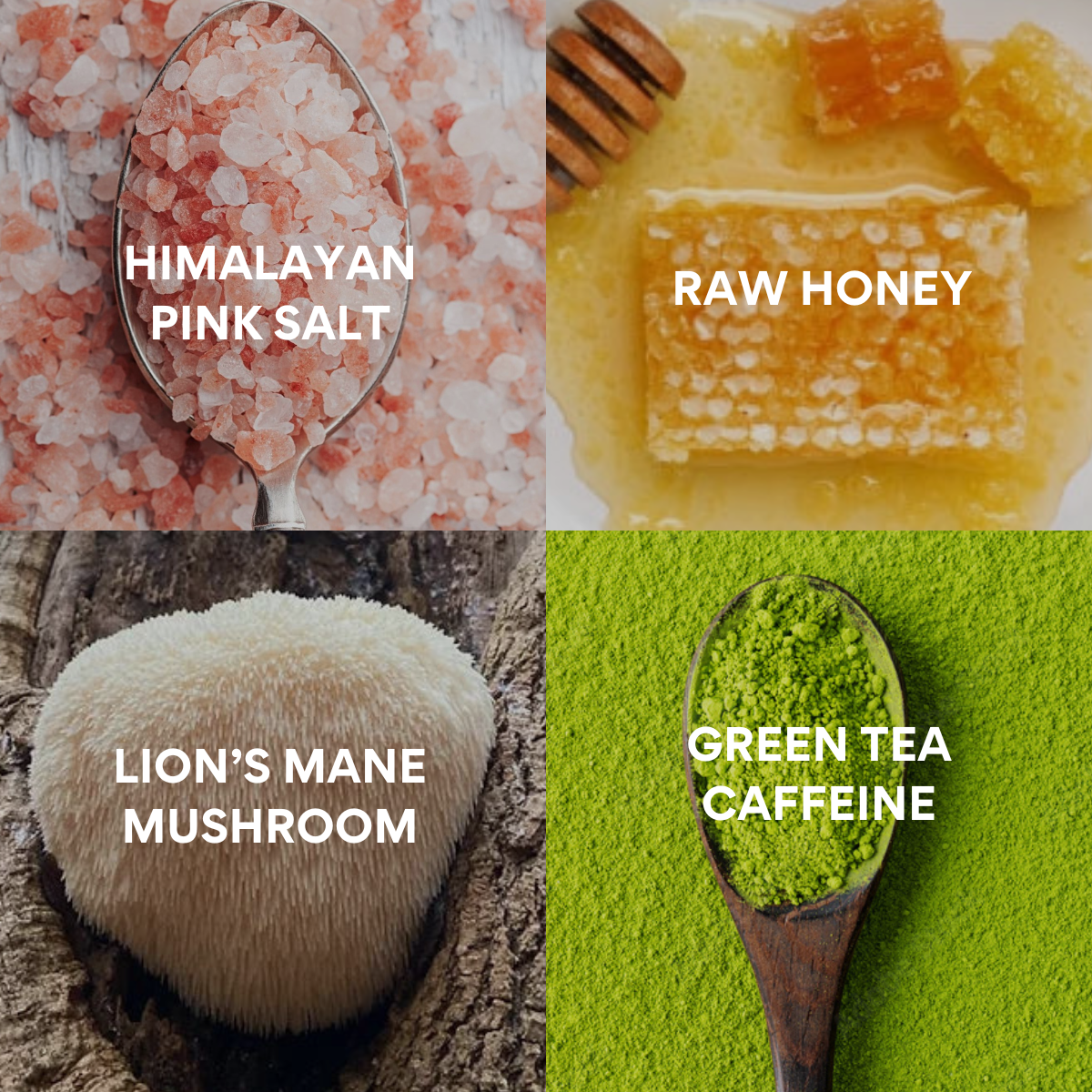RONE SuperCharged Honey ingredients raw honey green tea caffeine lions mane Himalayan salt