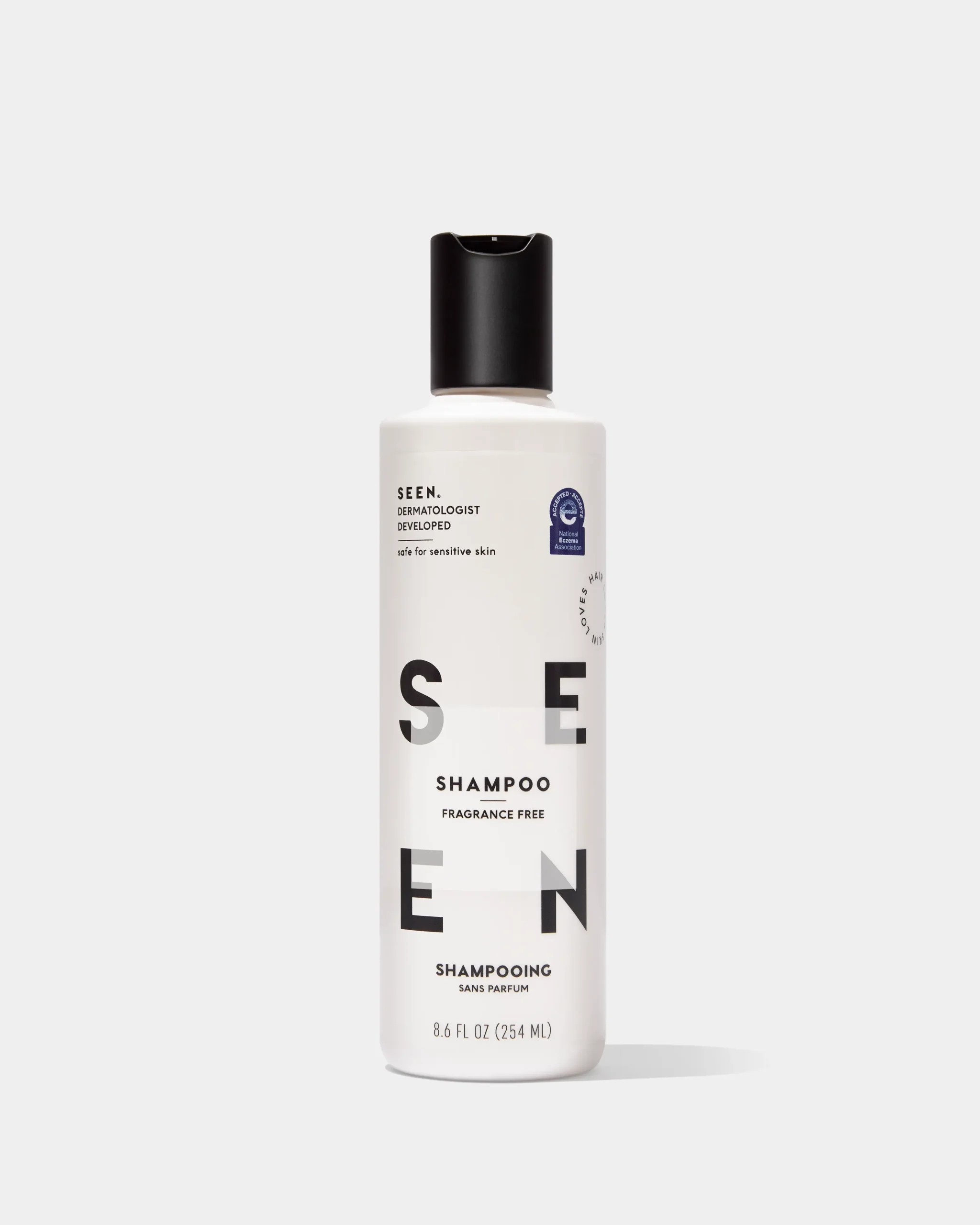 SEEN Shampoo Fragrance Free bottle for acne-prone and sensitive skin