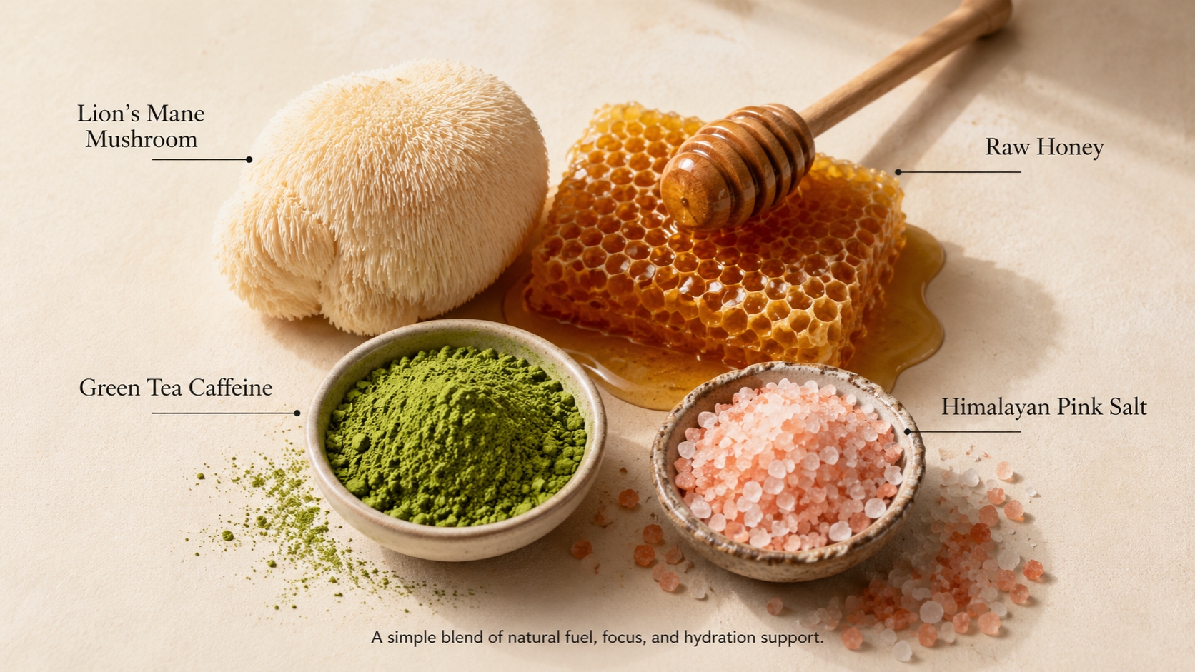 SuperCharged Honey ingredients raw honey green tea caffeine lion's mane and pink salt