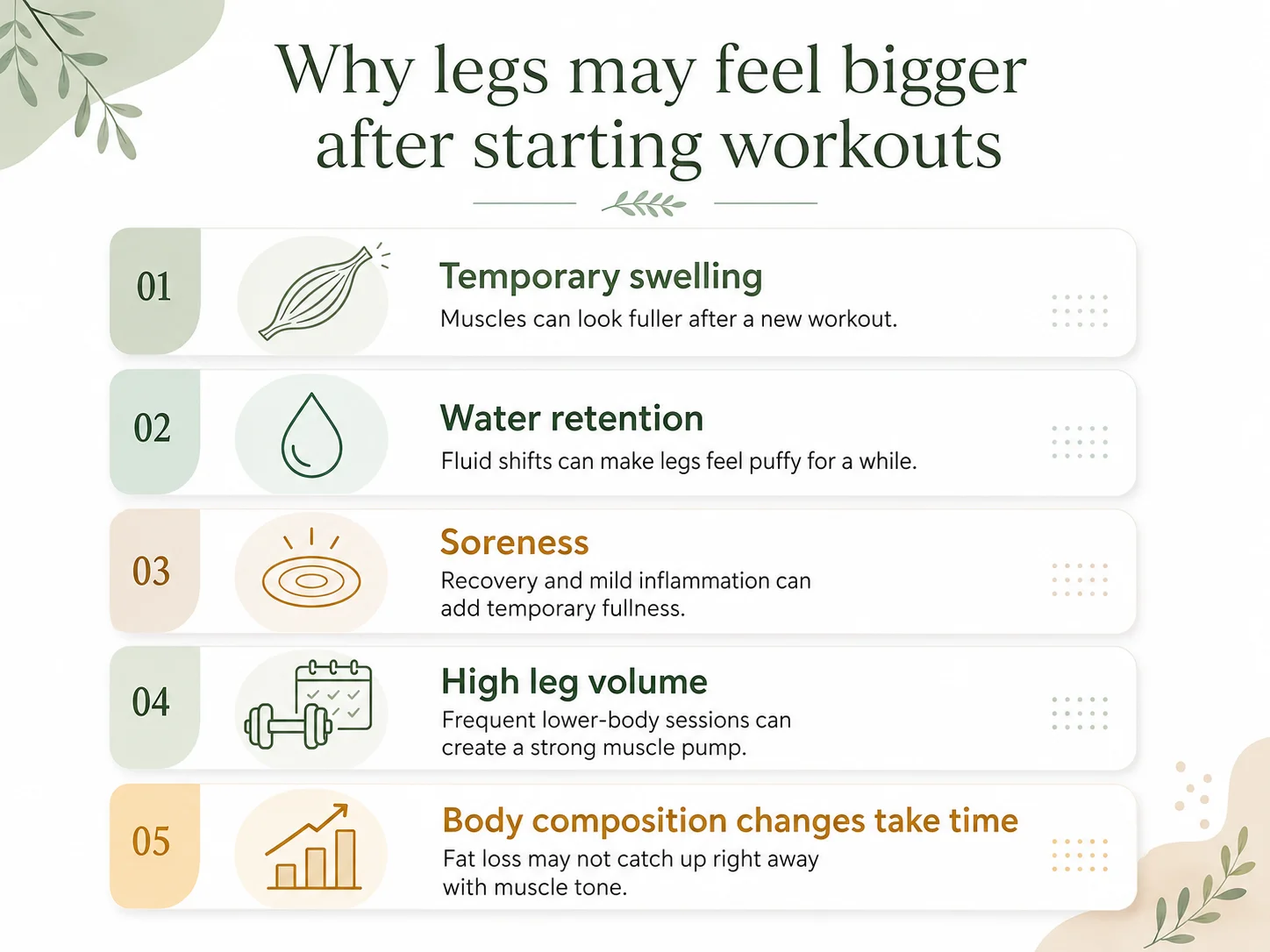 Illustration of common reasons legs may feel bigger after starting workouts