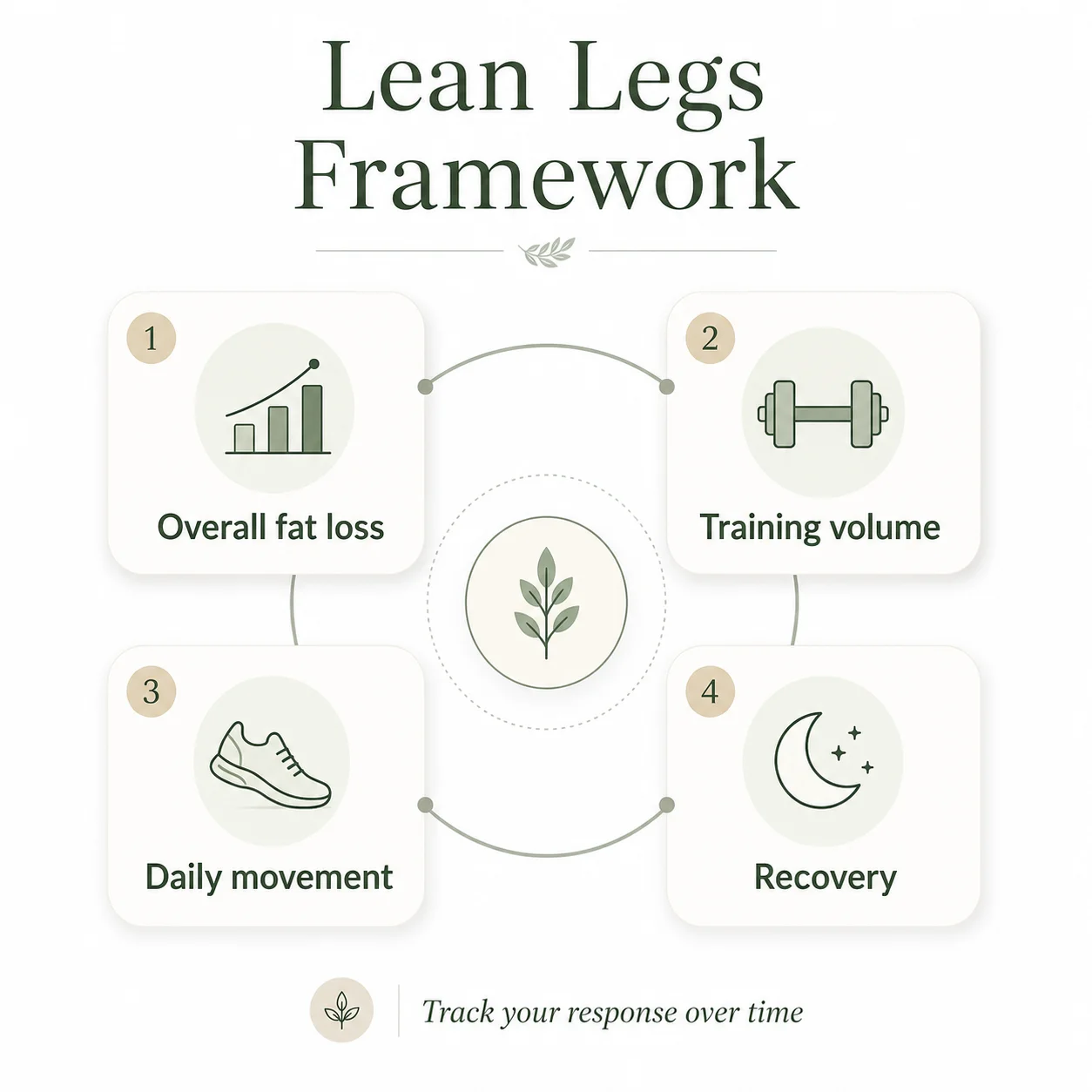 Lean legs without bulking framework showing fat loss training volume daily movement and recovery
