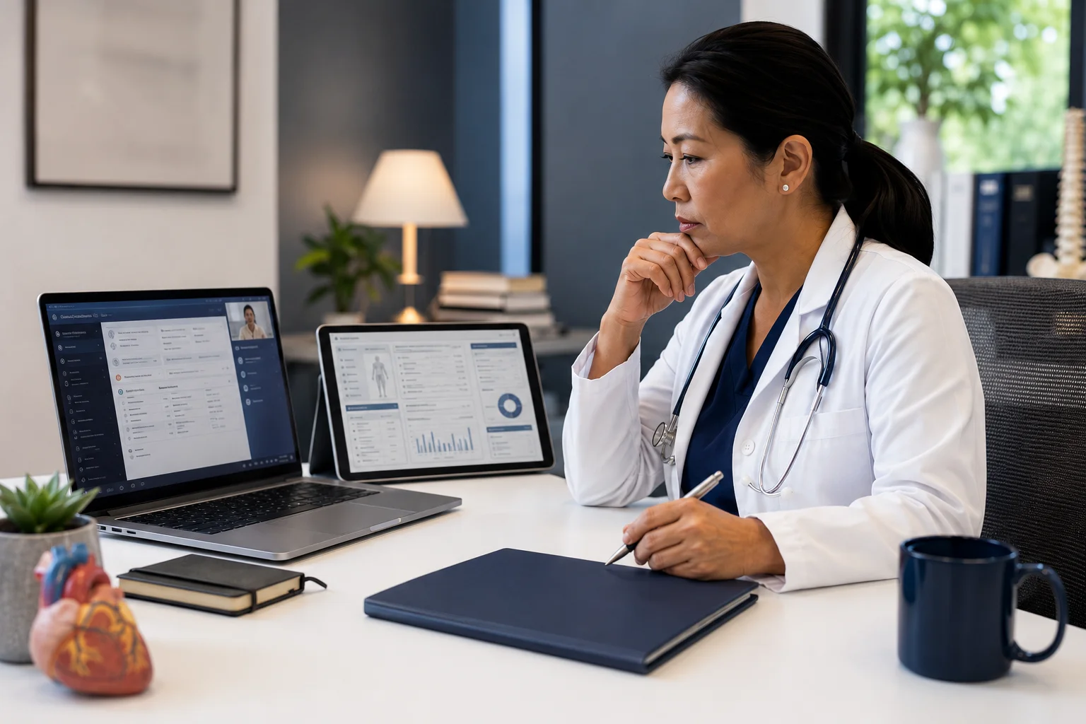 Licensed telehealth clinician reviewing laboratory results and patient history before prescribing hormone treatment